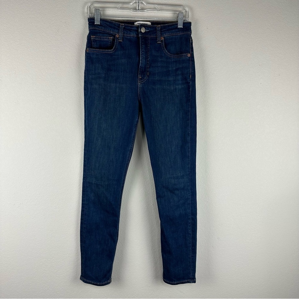 Reformation Neris Medium Wash Harper High Rise Skinny Jeans Size 28